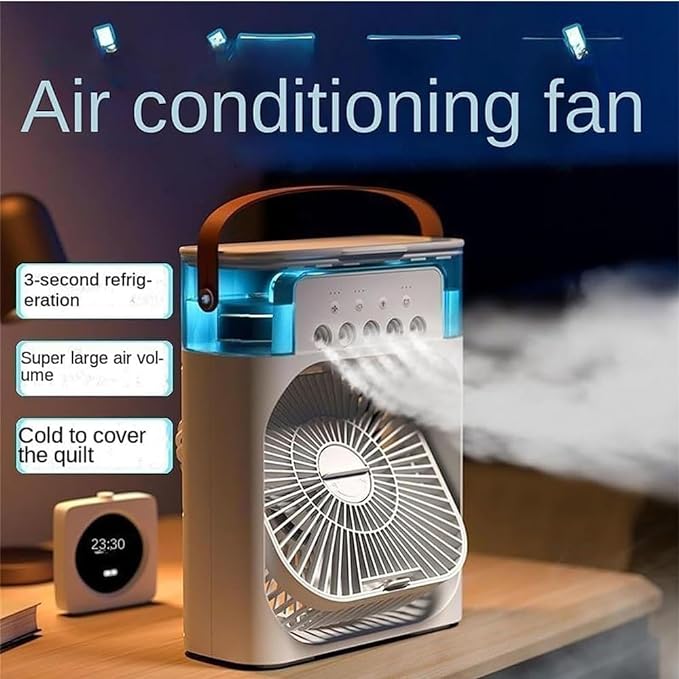 3 In 1 Portable Fan Air Conditioner,  Electric Fan Air Cooler, 7 Colors LED Light , USB Powerd Mini AC